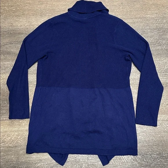Chico's Women's Navy Blue Shawl Collar Asymmetrical Open Front Cardigan Sz 1/M - Picture 10 of 11
